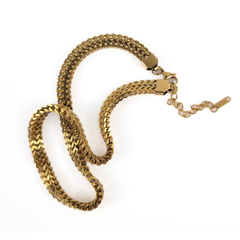 16 inch Gold Plated Double‎ Braided Chunky Necklace with 2 inch Extender